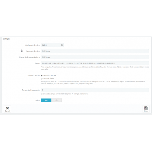 Módulo Transportadora Correios para PrestaShop